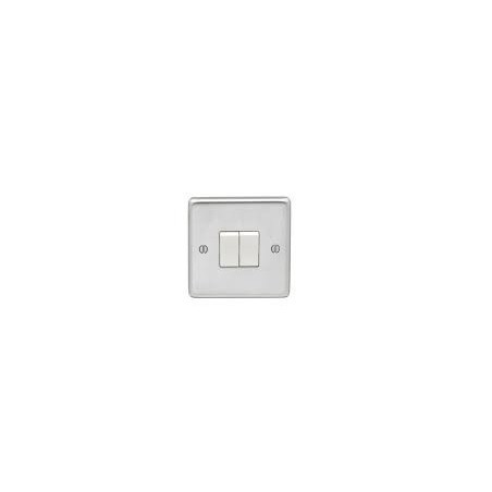 Eurolite SSS2SWW 10A 2 Gang 2 Way Round Edge Satin Stainless Steel/Brushed Chrome Switch with White Rockers