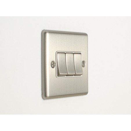 Eurolite EN3SWSSW 10A 3 Gang 2 Way Satin Stainless Steel/Brushed Chrome Switch