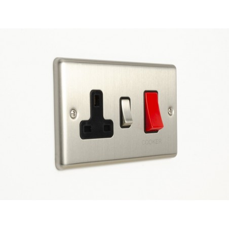 Eurolite EN45ASWASSSB 45A Double Pole Satin Stainless Steel/Brushed Chrome Enhance Switch With 13A Socket