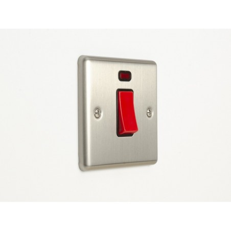 Eurolite EN45ASWNSSSB 45A 1 Gang Double Pole Satin Stainless Steel/Brushed Chrome Enhance Switch With Neon