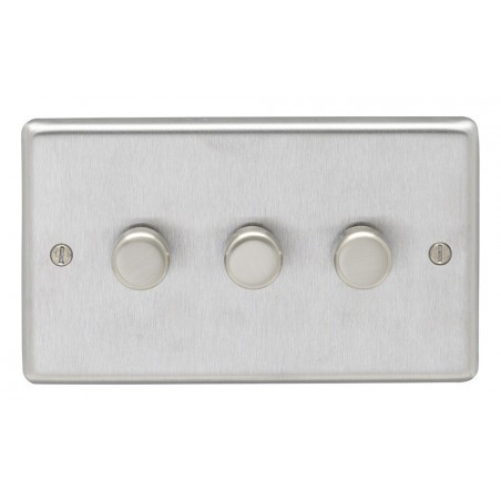 Eurolite SSS3DLED 3 Gang 2 Way LED Round Edge Satin Stainless Steel/Brushed Chrome Dimmer (Push On/Off)