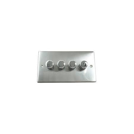 Eurolite SSS4DLED 4 Gang 2 Way LED Round Edge Satin Stainless Steel/Brushed Chrome Dimmer (Push On/Off)