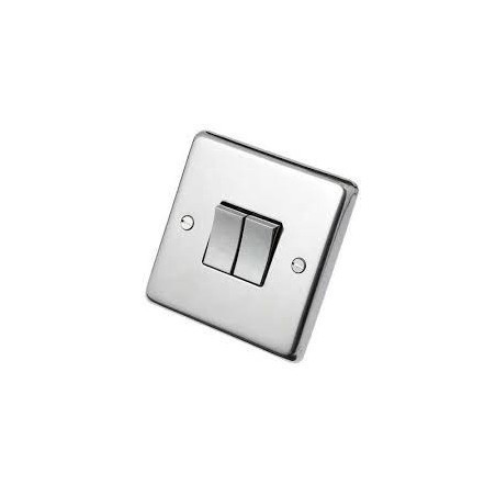Eurolite PSS2SW 10A 2 Gang 2 Way Round Edge Polished Stainless Steel Switch with Matching Rockers