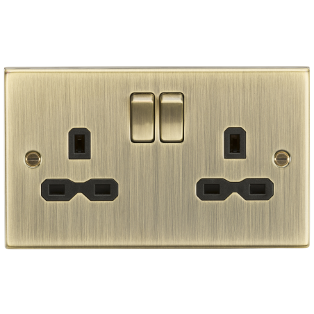 Knightsbridge CS9AB 13A 2G Switched Socket with Black Insert - Square Edge Antique Brass