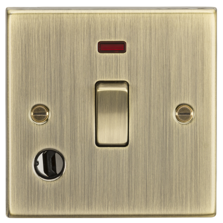 Knightsbridge CS834FAB 20A 1G DP Switch with Neon & Flex Outlet - Square Edge Antique Brass