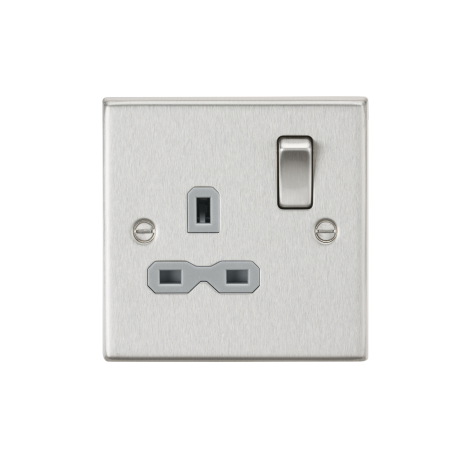 Knightsbridge CS7BCG 13A 1G DP Switched Socket with Grey Insert - Square Edge Brushed Chrome