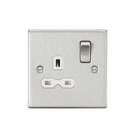 Knightsbridge CS7BCW 13A 1G DP Switched Socket with White Insert - Square Edge Brushed Chrome