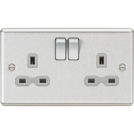 Knightsbridge CL9BCG 13A 2G DP Switched Socket with Grey Insert - Rounded Edge Brushed Chrome