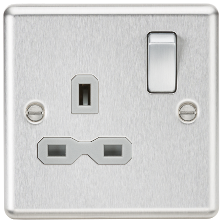 Knightsbridge CL7BCG 13A 1G DP Switched Socket with Grey Insert - Rounded Edge Brushed Chrome