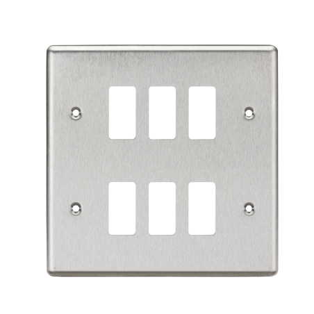 Knightsbridge GDCL6BC 6G Grid Faceplate - Rounded Edge Brushed Chrome