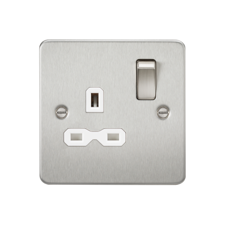 Knightsbridge FPR7000BCW Flat plate 13A 1G DP switched socket - brushed chrome with white insert