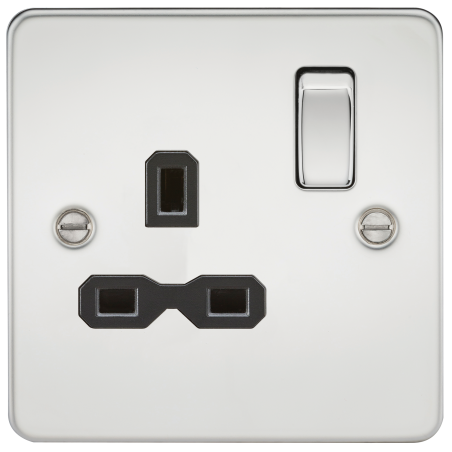 Knightsbridge FPR7000PC Flat plate 13A 1G DP switched socket - polished chrome with black insert