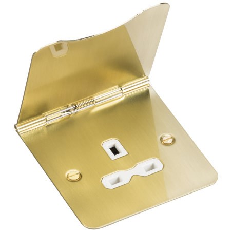 Knightsbridge FPR7UBBW 13A 1G unswitched floor socket - brushed brass with white insert