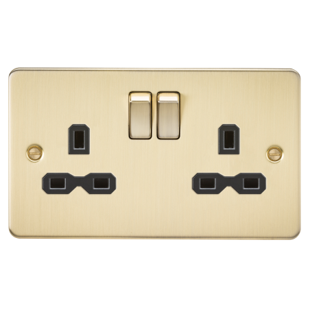 Knightsbridge FPR9000BB Flat plate 13A 2G DP switched socket - brushed brass with black insert