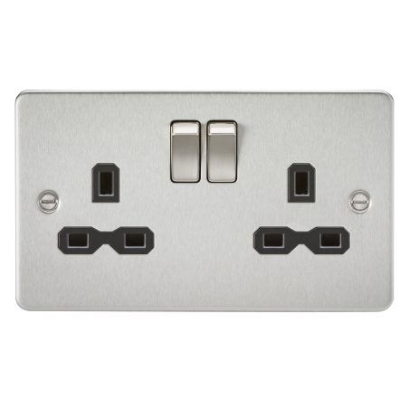 Knightsbridge FPR9000BC Flat plate 13A 2G DP switched socket - brushed chrome with black insert
