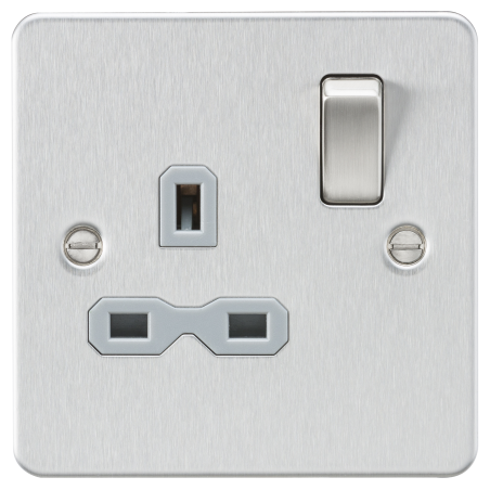 Knightsbridge FPR7000BCG Flat plate 13A 1G DP switched socket - brushed chrome with grey insert