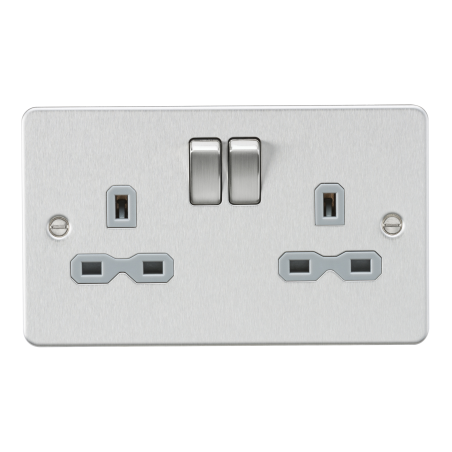 Knightsbridge FPR9000BCG Flat plate 13A 2G DP switched socket - brushed chrome with grey insert