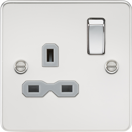 Knightsbridge FPR7000PCG Flat plate 13A 1G DP switched socket - polished chrome with grey insert