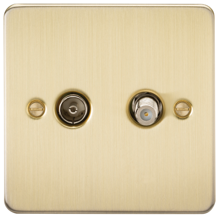 Knightsbridge FP0140BB Flat Plate TV & SAT TV Outlet (isolated) - Brushed Brass