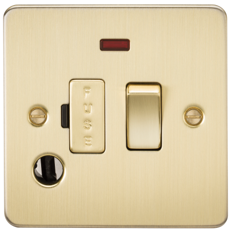 Knightsbridge FP6300FBB Flat Plate 13A switched fused spur unit with neon and flex outlet - brushed brass