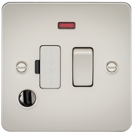 Knightsbridge FP6300FPL Flat Plate 13A switched fused spur unit with neon and flex outlet - pearl