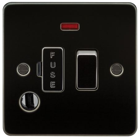Knightsbridge FP6300FGM Flat Plate 13A switched fused spur unit with neon and flex outlet - gunmetal
