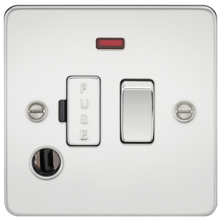 Knightsbridge FP6300FPC Flat Plate 13A switched fused spur unit with neon and flex outlet - polished chrome