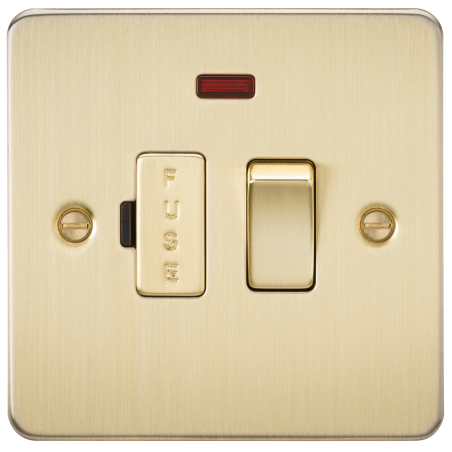 Knightsbridge FP6300NBB Flat Plate 13A switched fused spur unit with neon - brushed brass