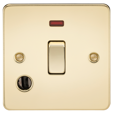 Knightsbridge FP8341FPB Flat Plate 20A 1G DP switch with neon & flex outlet - polished brass