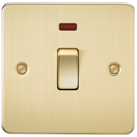 Knightsbridge FP8341NBB Flat Plate 20A 1G DP switch with neon - brushed brass