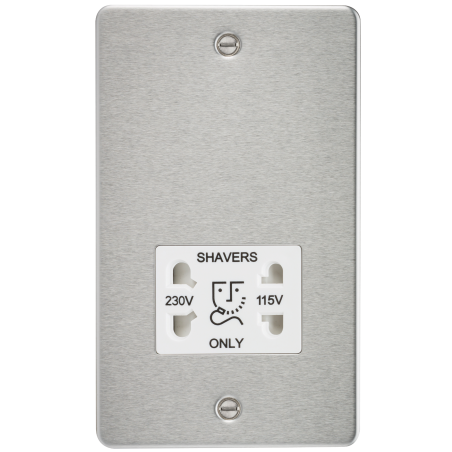 Knightsbridge FP8900BCW Flat Plate 115/230V dual voltage shaver socket - brushed chrome with white insert
