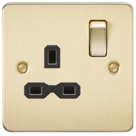 Knightsbridge FPR7000BB Flat plate 13A 1G DP switched socket - brushed brass with black insert