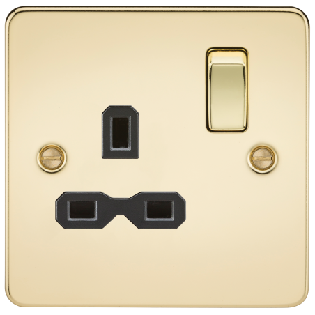 Knightsbridge FPR7000PB Flat plate 13A 1G DP switched socket - polished brass with black insert