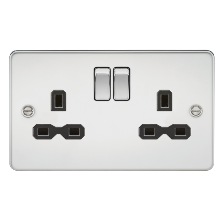 Knightsbridge FPR9000PC Flat plate 13A 2G DP switched socket - polished chrome with black insert