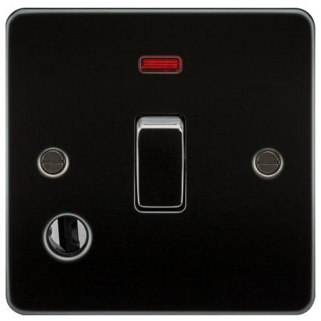 Knightsbridge FP8341FGM Flat Plate 20A 1G DP switch with neon & flex outlet - gunmetal