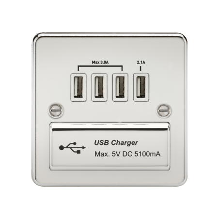 Knightsbridge FPQUADPCW Flat Plate Quad USB charger outlet - Polished chrome with white insert