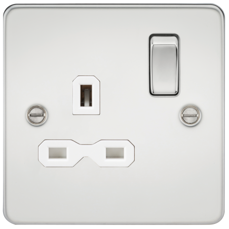 Knightsbridge FPR7000PCW Flat plate 13A 1G DP switched socket - polished chrome with white insert