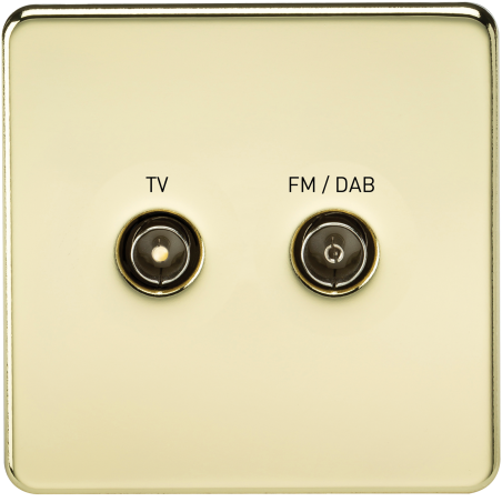 Knightsbridge SF0160PB Screwless Screened Diplex Outlet (TV & FM DAB) - Polished Brass