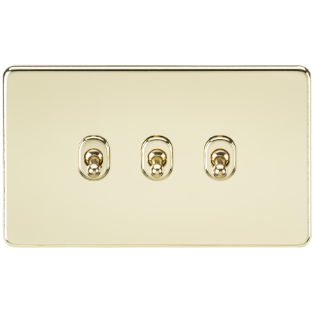 Knightsbridge SF3TOGPB Screwless 10AX 3G 2-Way Toggle Switch - Polished Brass