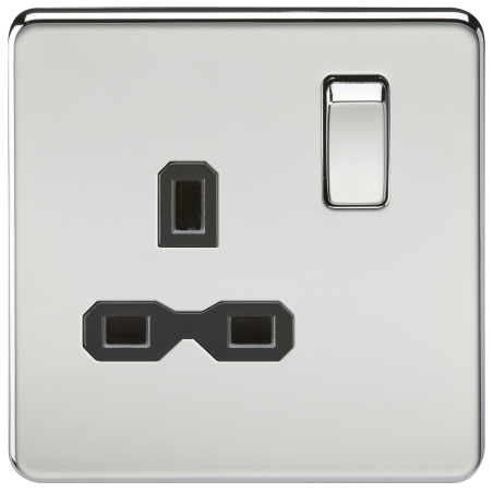 Knightsbridge SFR7000PC Screwless 13A 1G DP switched socket - polished chrome with black insert