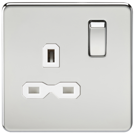 Knightsbridge SFR7000PCW Screwless 13A 1G DP switched socket - polished chrome with white insert
