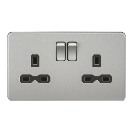 Knightsbridge SFR9000BC Screwless 13A 2G DP switched socket - brushed chrome with black insert