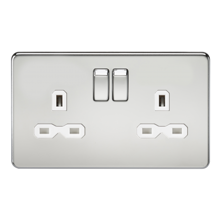 Knightsbridge SFR9000PCW Screwless 13A 2G DP switched socket - polished chrome with white insert