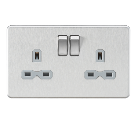Knightsbridge SFR9000BCG Screwless 13A 2G DP switched socket - Brushed chrome with grey insert