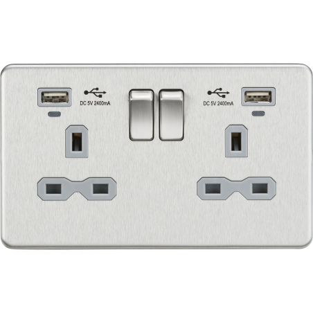 Knightsbridge 230V Screwless 13A 1 Gang Switched Socket with Dual USB Charger 