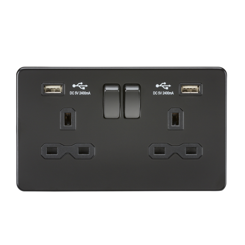 Panel Mount, Dual 5 Volt USB Charger, 2.4A, 2.4A with Touch Switch