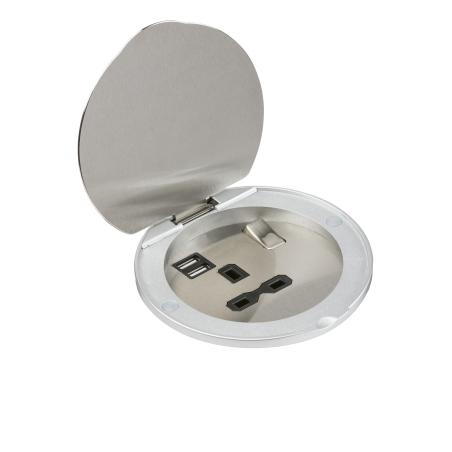 Knightsbridge SKR003A 13A 1G Recess Switched Socket with Dual USB Charger (2.4A) - Stainless Steel with black insert