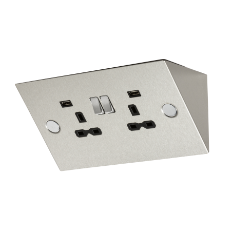 Knightsbridge SKR002A 13A 2G Mounting Switched Socket with Dual USB Charger (2.4A) - Stainless Steel with black insert