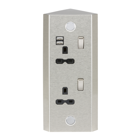 Knightsbridge SKR001A 13A 2G Vertical Switched Socket with Dual USB Charger (2.4A) - Stainless Steel with black insert