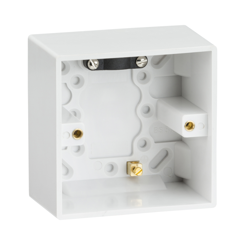 1 Gang 47mm Single Surface Pattress Box With Earth Terminal For Switches/Sockets 